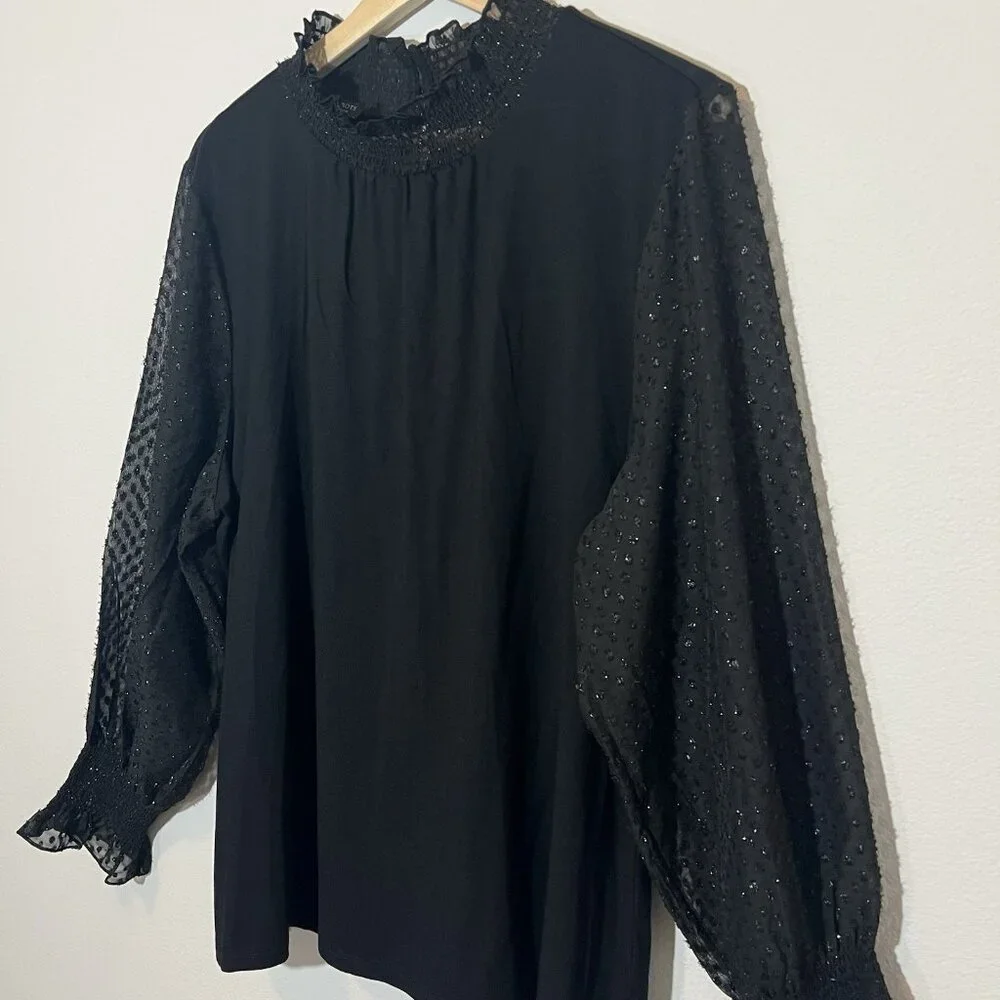 Talbots Women’s Black Blouse Plus Petite 2X Majesty Long Sleeve Smocked Stretch - Picture 11 of 13